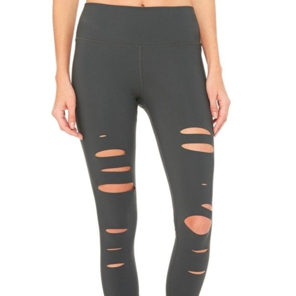 Grey Ripped Warrior Legging - Alo yoga